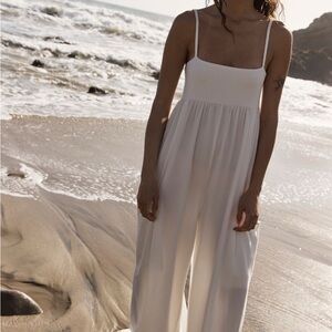 Free People White Jumpsuit with Flowy Wide-Leg Design